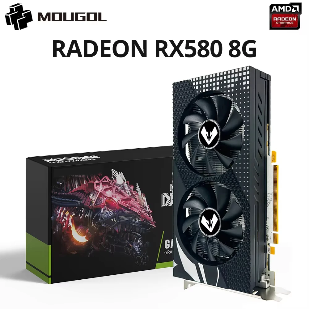 MOUGOL製 新品 AMD Radeon RX580 8G グラフィックカード GDDR5メモリ搭載 ビデオゲーミングカード PCIE3.0x16 HDMI対応 デスクトップコンピュータ用