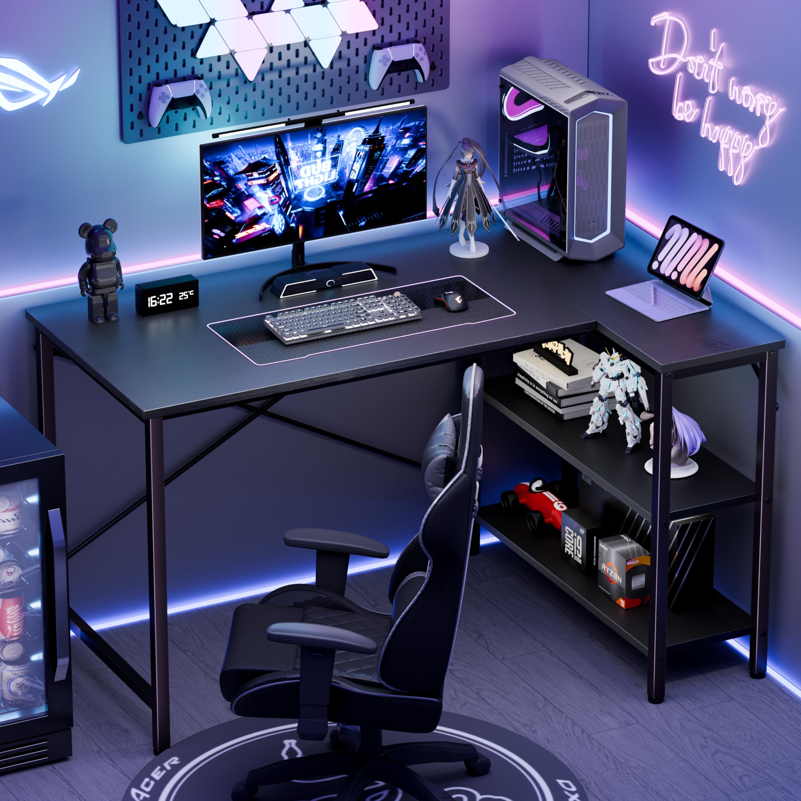 JHK L Shaped Desk 47 Inch Computer Desk Gaming Furniture Corner Desks Home Office PC Table with Reversible Storage Shelves