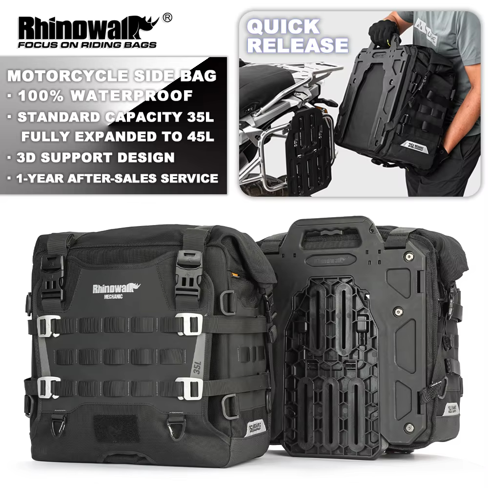 Rhinowalk オートバイサイドバッグ防水 35L 大容量クイックリリース盗難防止ロック穴モールサドルバッグパニア