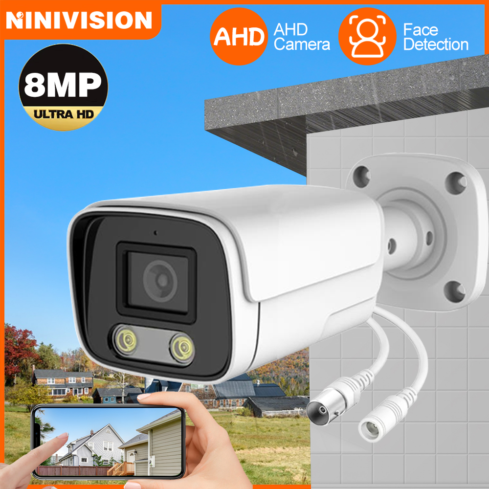 フルカラーナイトビジョンセキュリティカメラ 8MP IP66 屋外 AHD CCTV ビデオ監視カメラ HD 4K 弾丸顔検出カメラ