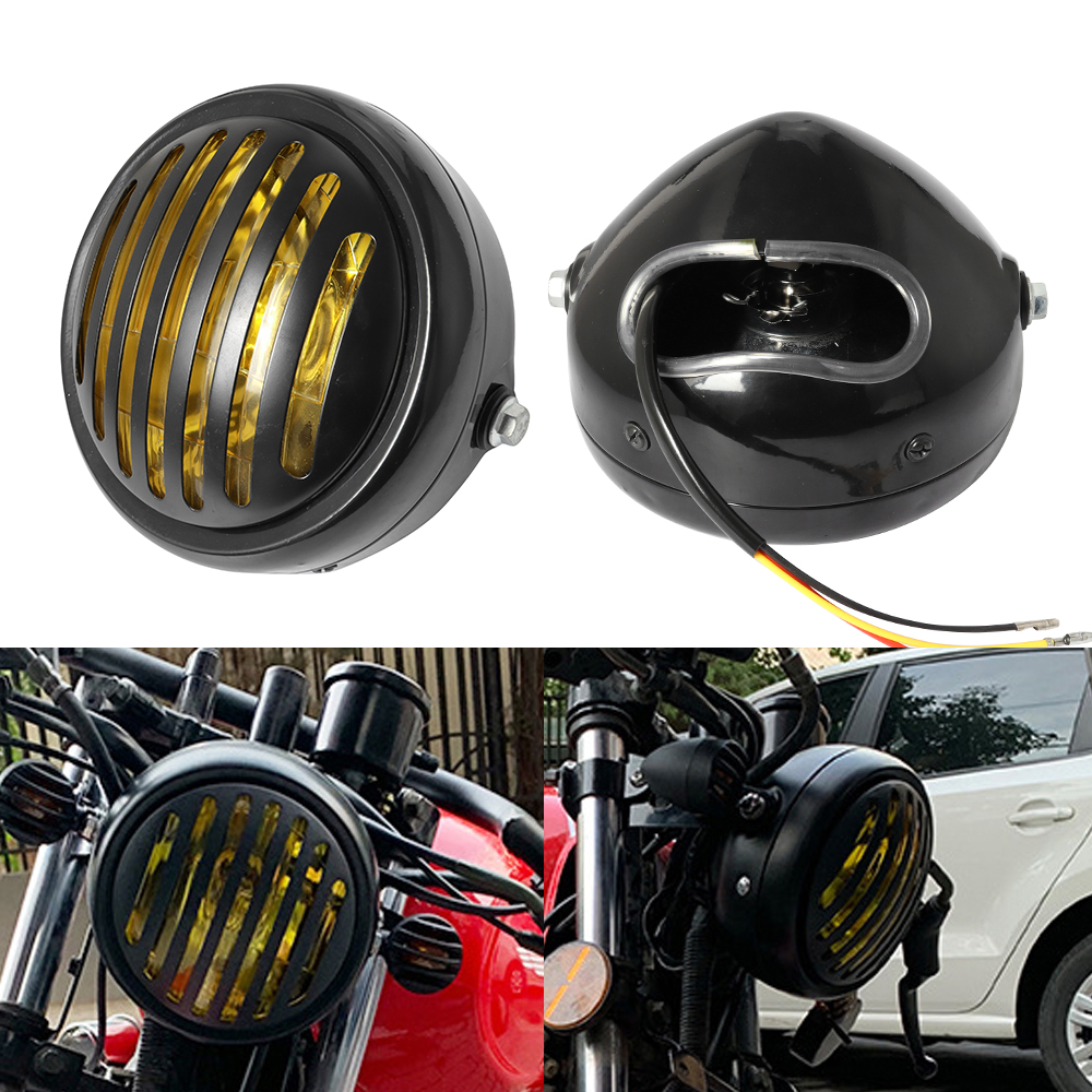 金属レトロヘッドライトラウンドオートバイグリルヘッドライトバイクレトロヘッドライトモーターモトスクーターハロゲンヘッドライト