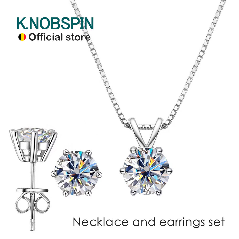 Knobspin GRA 認定 1-3CT モアッサナイト イヤリング ネックレス セット 女性用 D VVS1 ブリリアント ダイヤモンド s925 スターリングシルバー ジュエリー