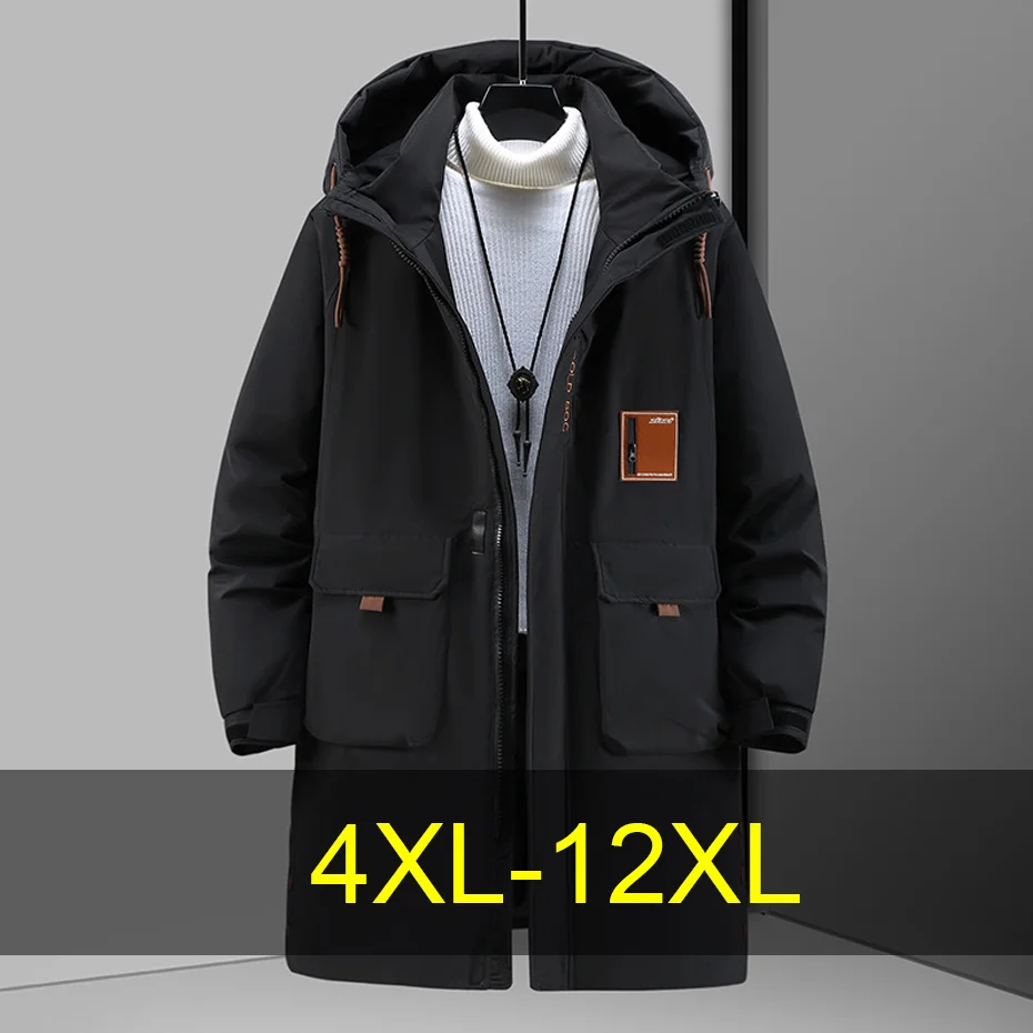 冬ロングパーカー男性 12XL 10XL プラスサイズ厚いジャケット防水コートファッションカジュアルカーゴパーカー男性ビッグサイズ 12XL