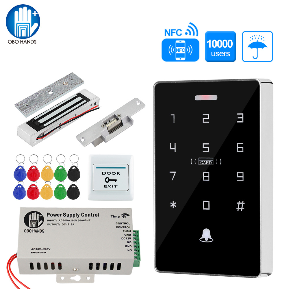 屋外アクセス制御システムキットセット防水 RFID キーパッド 125KHz 13.56MHz NFC 180KG 電気磁気ロックストライクロック