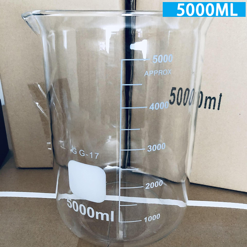 ガラスビーカー 5000ml、実験用ビーカー 5000ml、目盛と注ぎ口付きの低型、ボロシリケート3.3ガラス