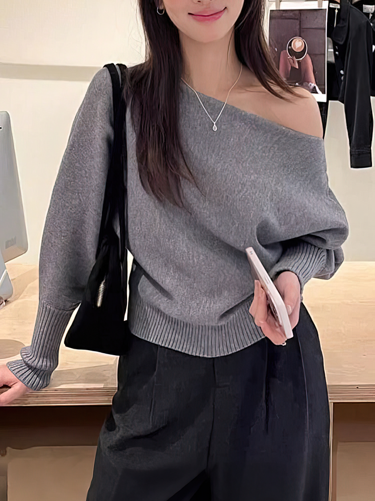 バットウィング長袖ニットプルオーバー女性 300 グラム厚いオフショルダートップ韓国のファッションセーターゆるいカジュアルな秋生き抜くプル