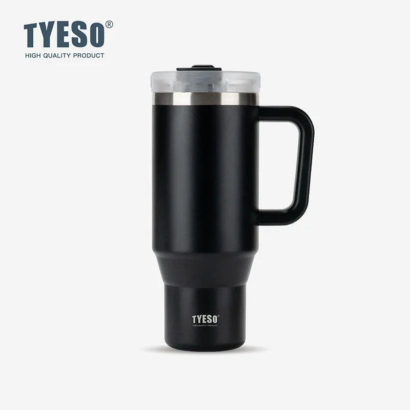 Tyeso 900/1200 ミリリットルタンブラーボトルステンレス鋼車マグハンドルわら熱アイス旅行真空断熱コーヒーホットカップ