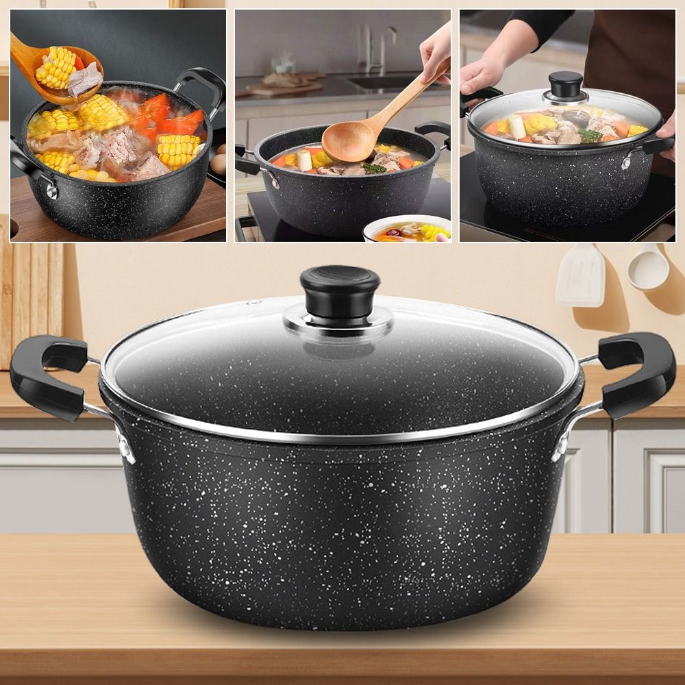 ユニバーサル麦飯石スープポット両耳ノンスティックキッチン調理家庭用蓋付き調理器具ガス電磁調理器