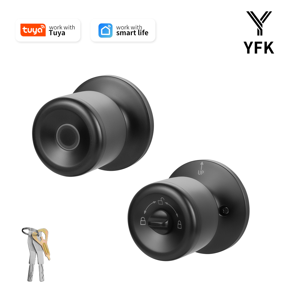 YFK インテリジェント指紋ドアノブ Tuya APP ロック 3-in-1 ロック解除、12 か月バッテリー、アンチロックモード、ホームインテリアドアスマートライフ用