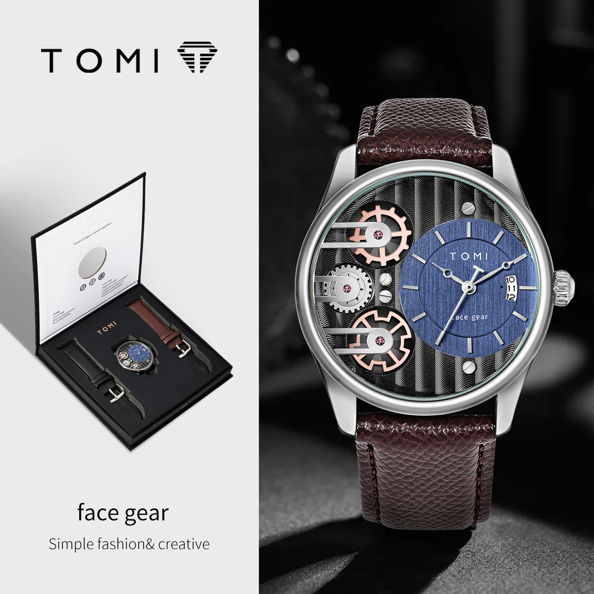 TOMI メンズ ギフトボックス コンビネーション セット 腕時計 高級感とシンプル ビジネス 取り外し可能ストラップ クォーツ時計 メンズ腕時計 フェスティバル ギフト