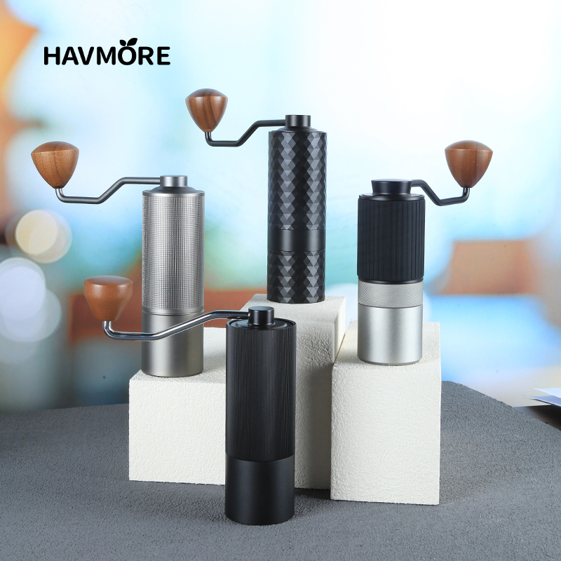 HAVMORE アップグレード手動コーヒーグラインダー CNC プロフェッショナルステンレス鋼ダイヤモンド調整可能な手動バリコーヒー豆粉砕