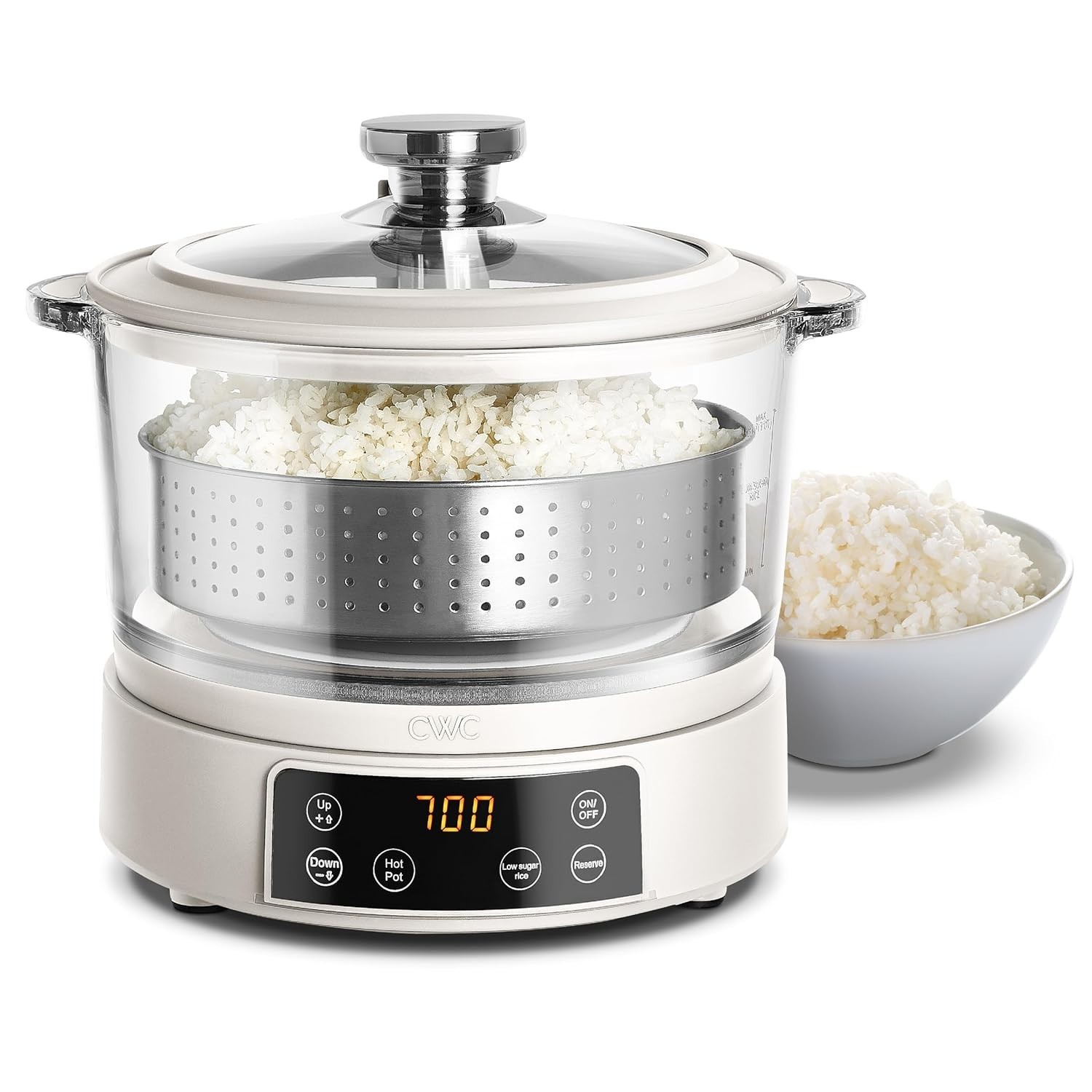 COOK WITH COLOR 3L ガラスミニ低炭水化物炊飯器 – 生で 2 カップ保持 / 6 立方分作れます