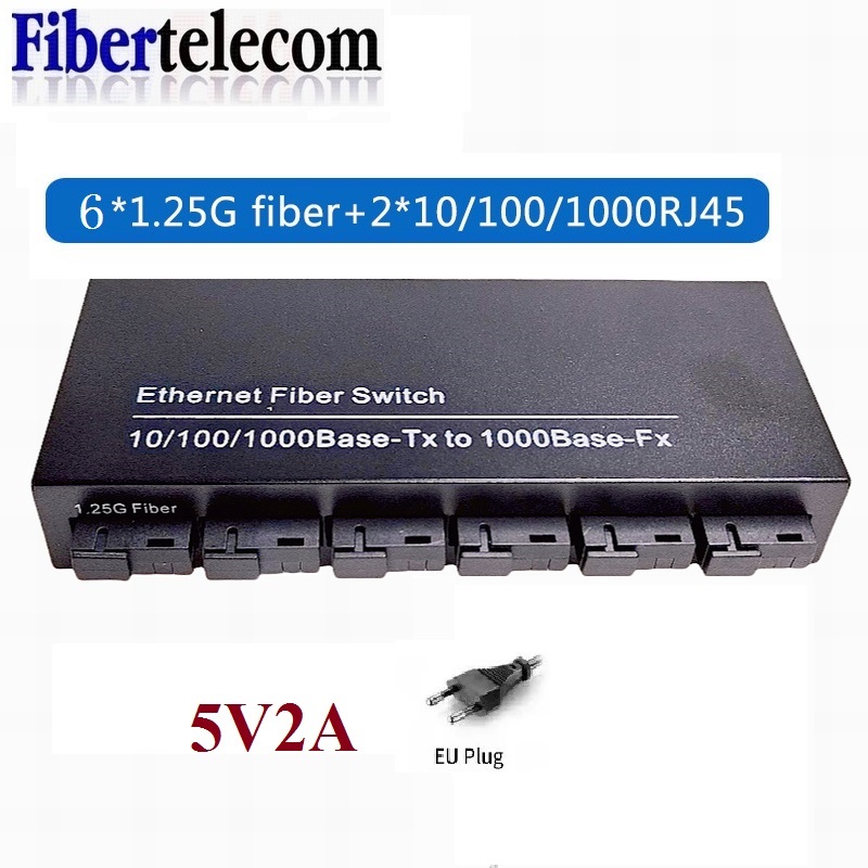 100/1000 メートルギガビットイーサネットファイバースイッチ 6*1.25 グラムファイバーポート 2 RJ45 ポートメディアコンバータ 20 キロ SC シングルモード光トランシーバー