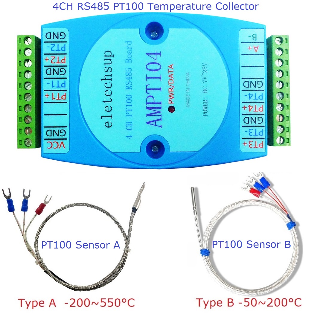 4CH -40 〜 300 摂氏 PT100 RTD 温度センサーコレクターモジュール RS485 アナログ読み取り Modbus RTU PLC 拡張ボード
