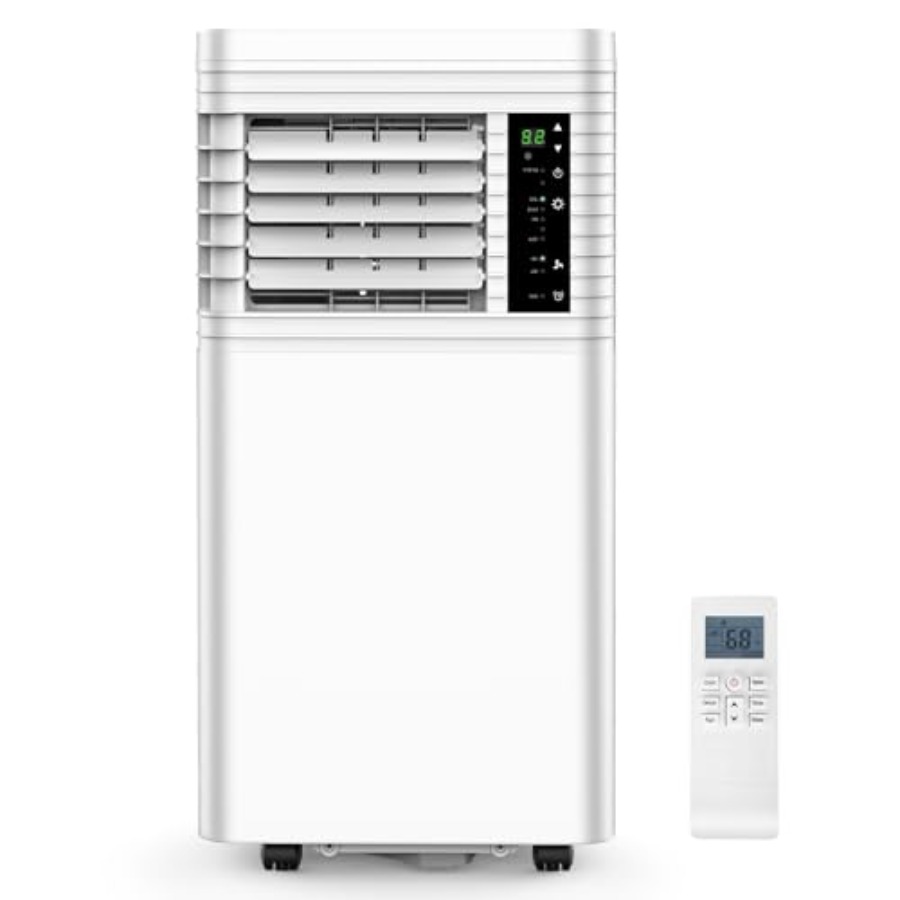 ポータブルエアコン 8,000 BTU 小さな部屋用、白い ABS プラスチックハウジング、冷却、ファン、除湿器付きのコンパクトなデザイン