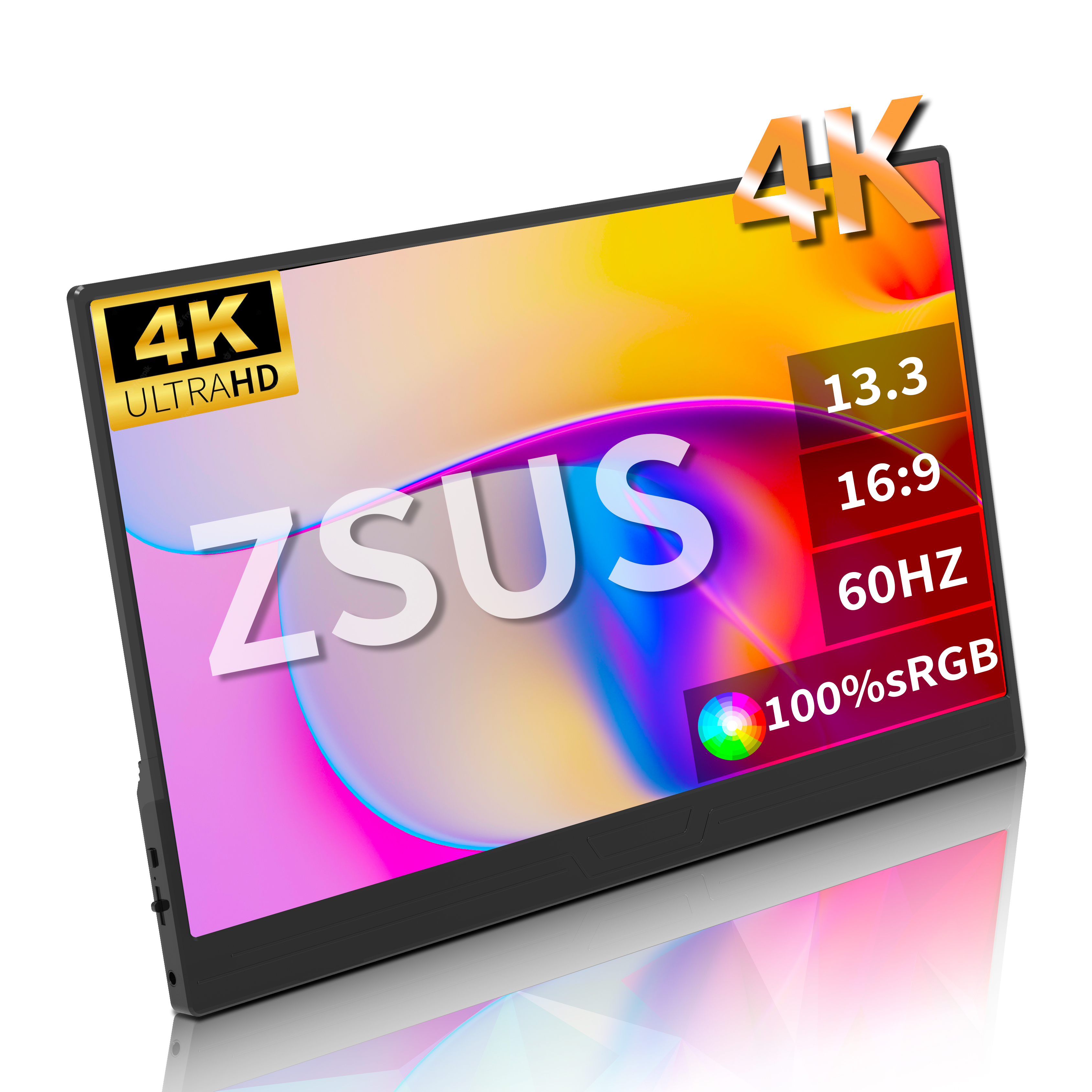 ZSUS 3840*2160 13 インチ 4 18K ポータブルモニター 60HZ ラップトップ XBox PS4/5 スイッチ TV ボックス携帯電話 PC 拡張モバイル