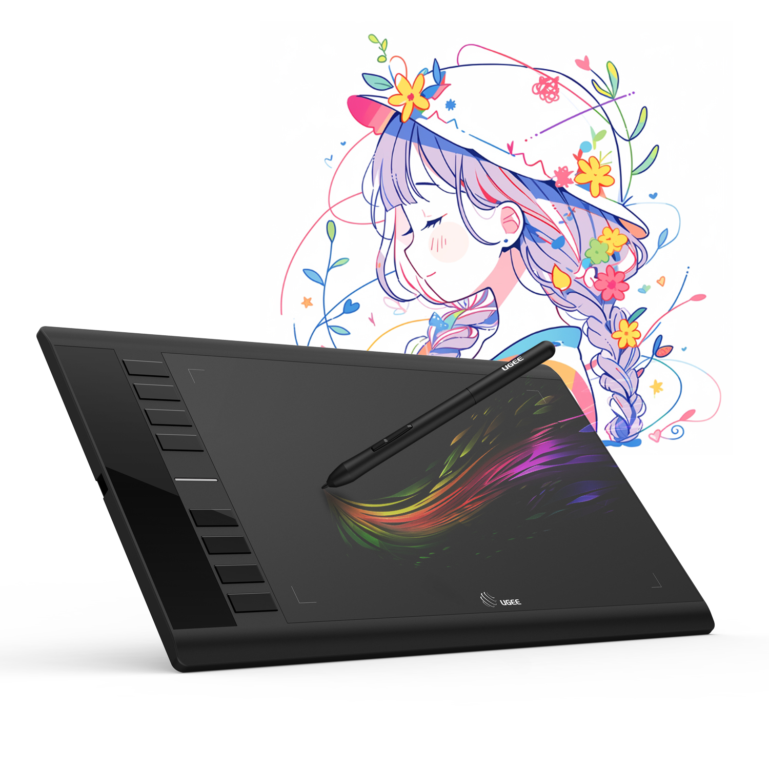 UGEE M708 10x6 インチ グラフィック タブレット デジタル描画タブレット バッテリー不要の 8192 パッシブ スタイラス付き Windows mac Android で動作