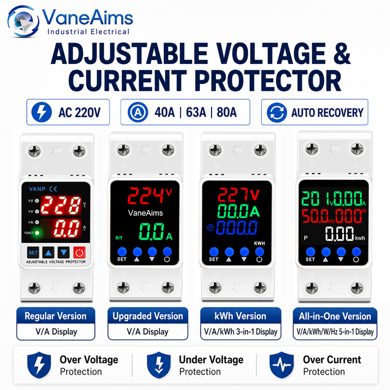 AC 220V 調整可能な電圧電流プロテクター 40A 63A 80A オートリセット過電圧不足電圧保護リレー DIN レールマウント用