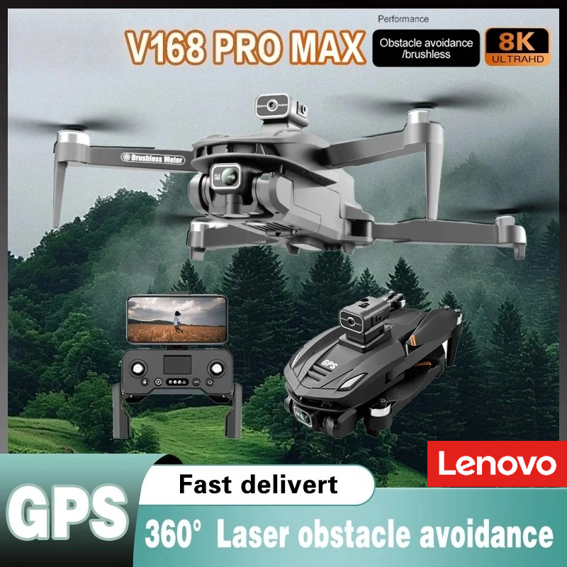 レノボ V168 GPS ドローン 8K プロフェッショナルデュアルカメラ 5G WIFI 折りたたみ式 RC クアッドコプター ブラシレスモーター回避ドローンおもちゃギフト