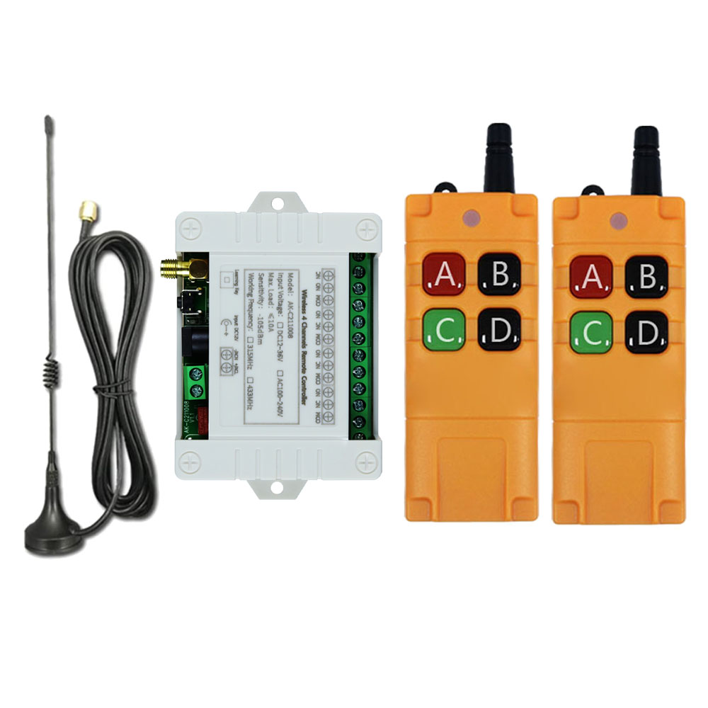 AC 100 110V 220V 4CH RF ワイヤレスリモートコントロールスイッチラジオ受信機 2000 メートル長距離リモートコントローラー吸盤アンテナ