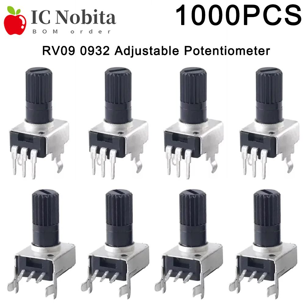 1000 個 RV09 0932 調整可能なポテンショメータ B1K 5K 10K 50K 100K 200K 500K シャフト長 12.5 ミリメートル