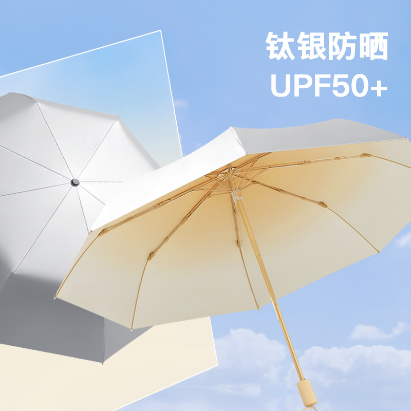 女性用サンUV UPF50保護雨傘、厚みのあるチタンシルバー布日傘、小さなサンシェード折りたたみ雨傘
