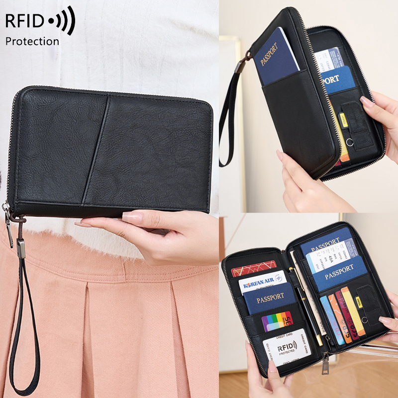 新しい旅行パスポートクリップ財布女性と男性多機能 Pu レザーカード Holde RFID 盗難防止スワイプ財布収納袋