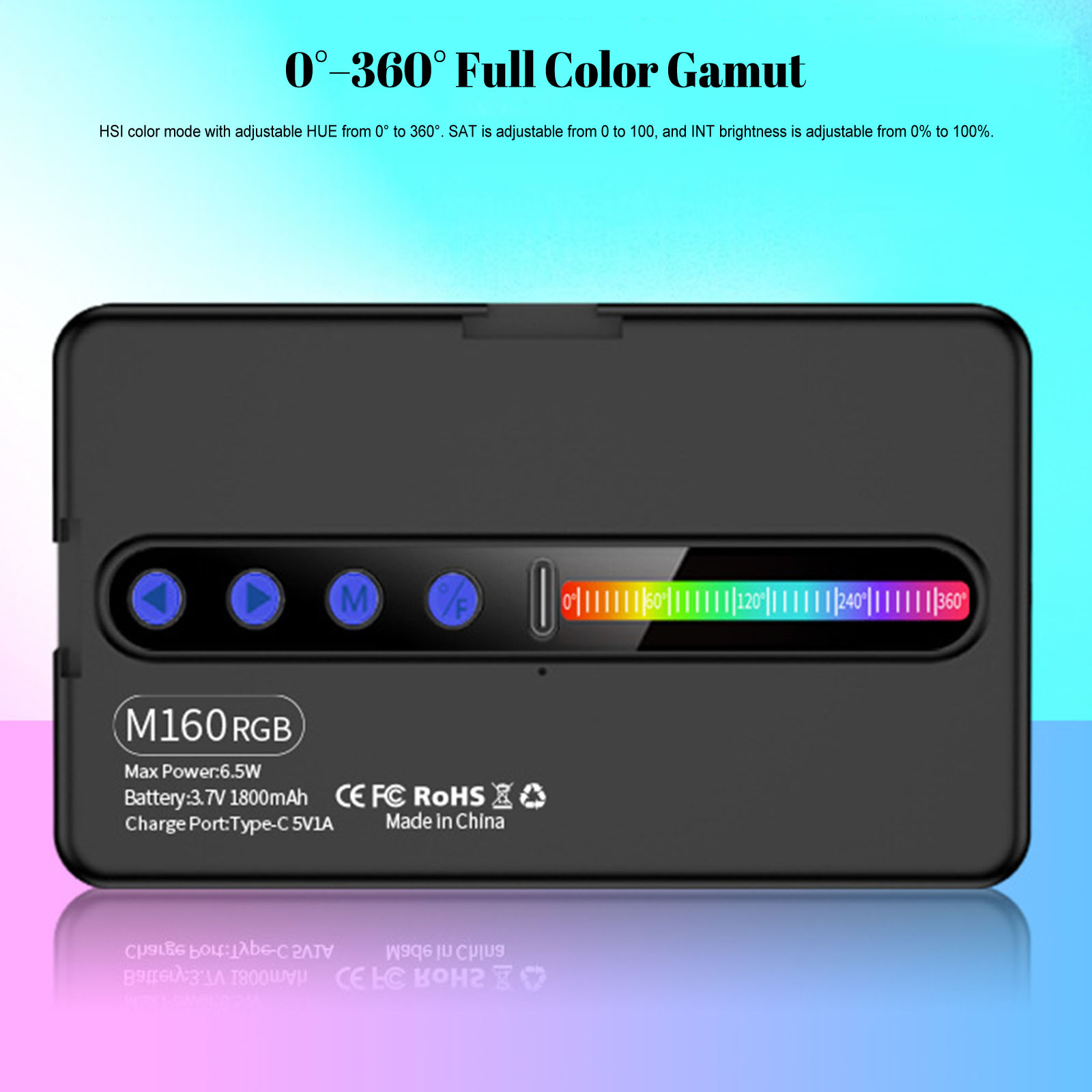 6.5W カメラ付き携帯電話補助光 1800mah ポケットビデオ会議照明 Type-C 充電 Vlogging 写真ビデオ会議用