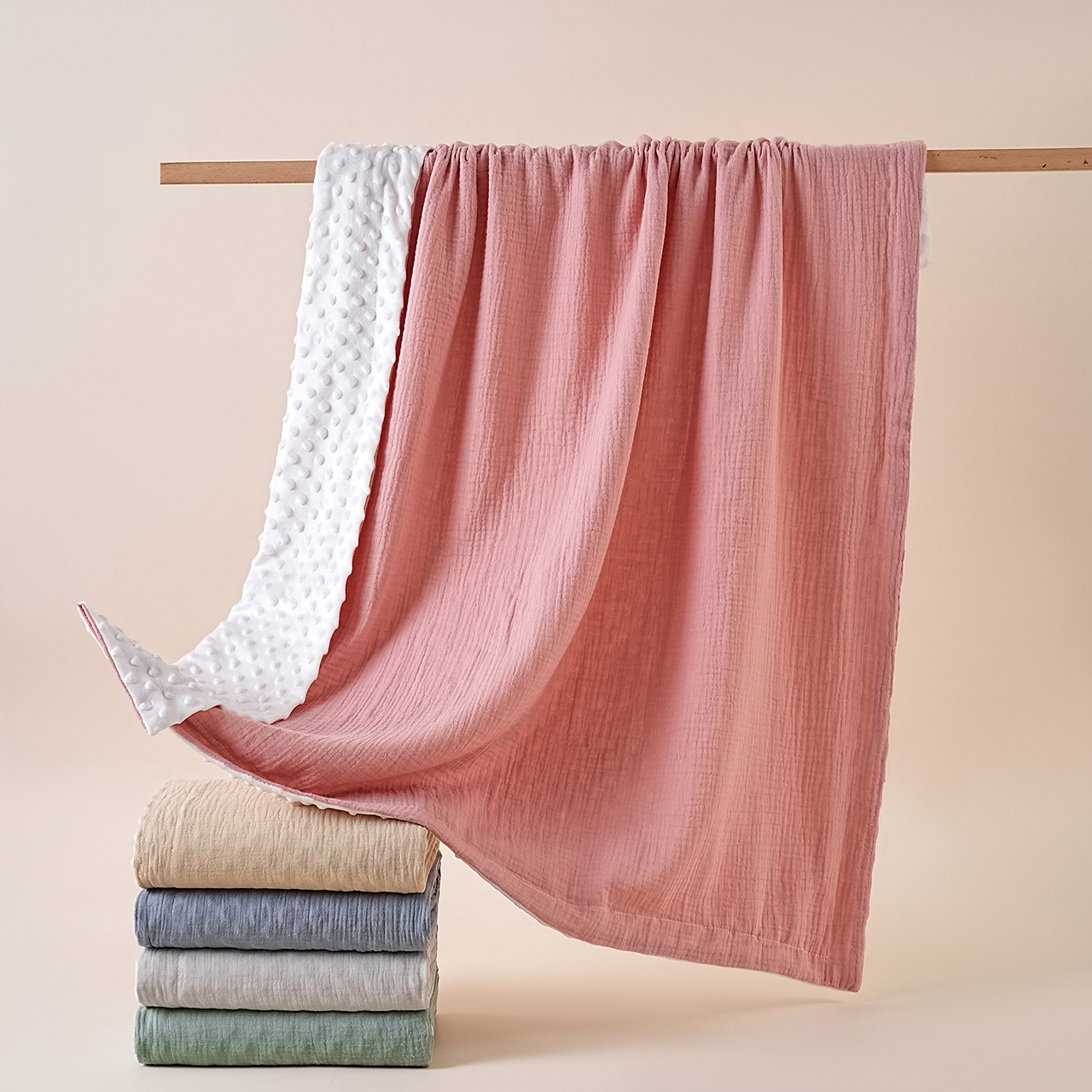110X110cm Newborn Soothing Blanket Double-Layer Pure Cotton Yarn And Bean Velvet for Summer Air-Conditioned Room Baby Bedding