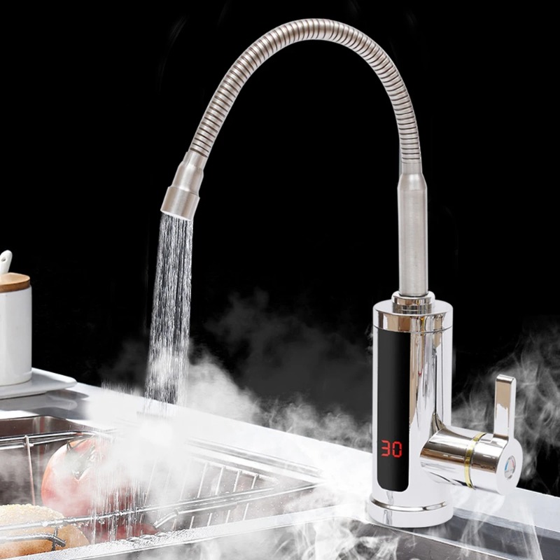 キッチンの蛇口電気タップキッチンタップ瞬間湯沸かし器加熱可能 3KW 浴室キッチン回転 360 ° LCD