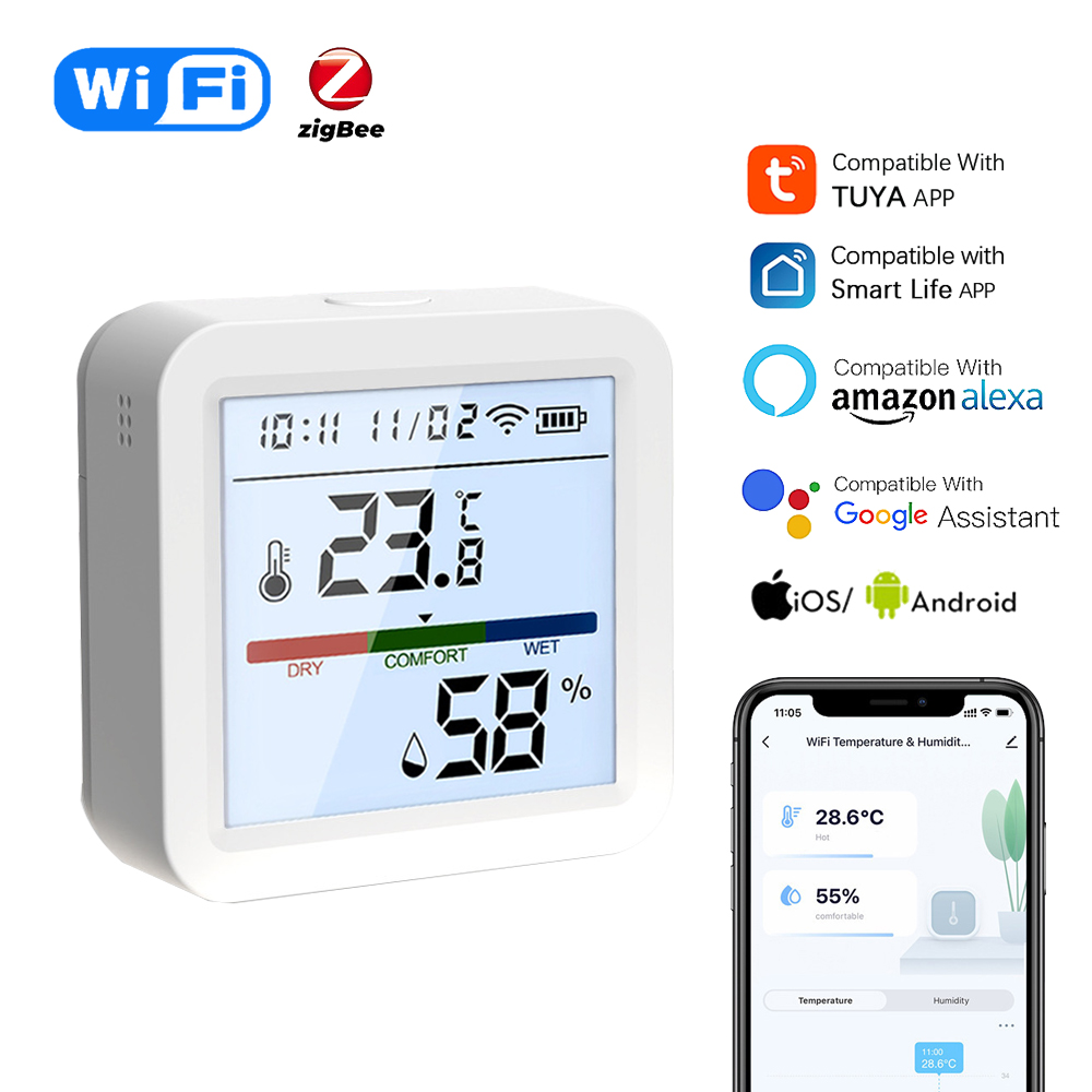 Tuya WiFi/Zigbee スマート温度と湿度センサーバックライト LCD ディスプレイ APP リモートモニターは Alexa Google Home で動作します