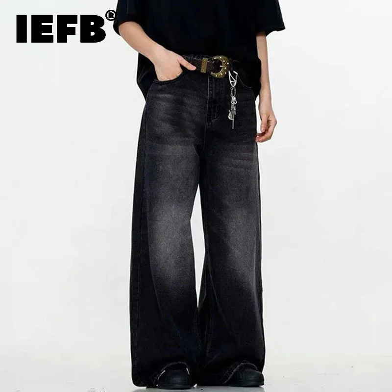 IEFB シンプルなメンズデニムパンツ無地洗濯アメリカンスタイルカジュアルパンツストレートレッグだぶだぶの男性ジーンズ春 9W667