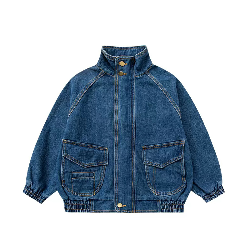 Bufa ニューキッズデニムジャケットファッションスタンドカラーカジュアル少年少女ジャケットコートジッパーアップ快適な子供ジーンズジャケット