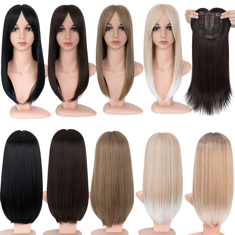 Benehair ヘアトッパー女性用 18 ''Straight トッパーヘア前髪付き薄毛用合成ヘアピース前髪ヘアエクステンション