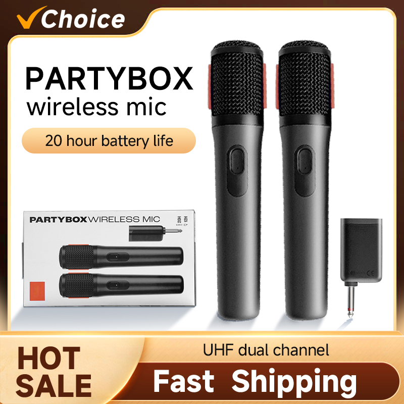 PartyBox デュアルチャンネル UHF ワイヤレスハンドヘルドマイクシステム 充電式レシーバー付き カラオケパーティーステージパフォーマンス用