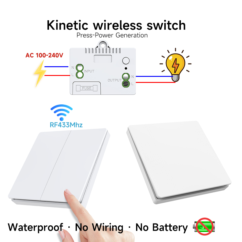 RF433 Kinetic Switch No Battery Self-Powered for Home House Factory Waterproof Light Remote Wall Panel Intelligent Switches