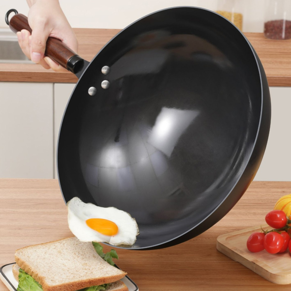 32 センチメートル未コーティング中華鍋ポットフライパンホーム高品質手作り調理キッチン調理器具中国の伝統的なノンスティック鉄鍋