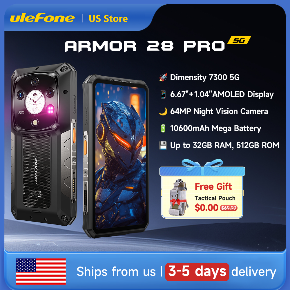 Ulefone Armor 28 Pro 5G AI 頑丈な電話 6.67 インチ AMOLED 64MP スマートフォン 120W MTK Dimensity 7300 10600mAh 512GB ROM 携帯電話