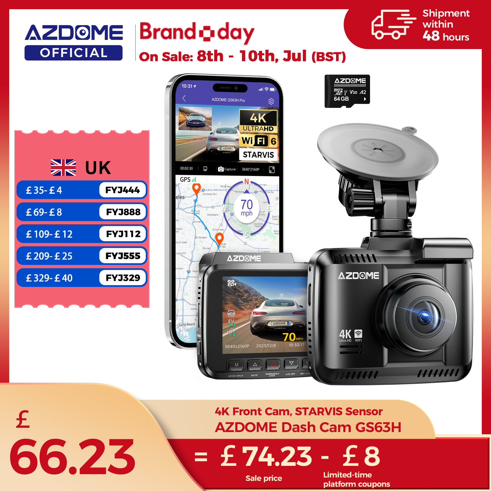 AZDOME ダッシュカム GS63H 4K 内蔵 GPS Wi-Fi ダッシュカーカメラ Starvis 2.4 インチスクリーン WDR ナイトビジョン車 DVR 駐車監視