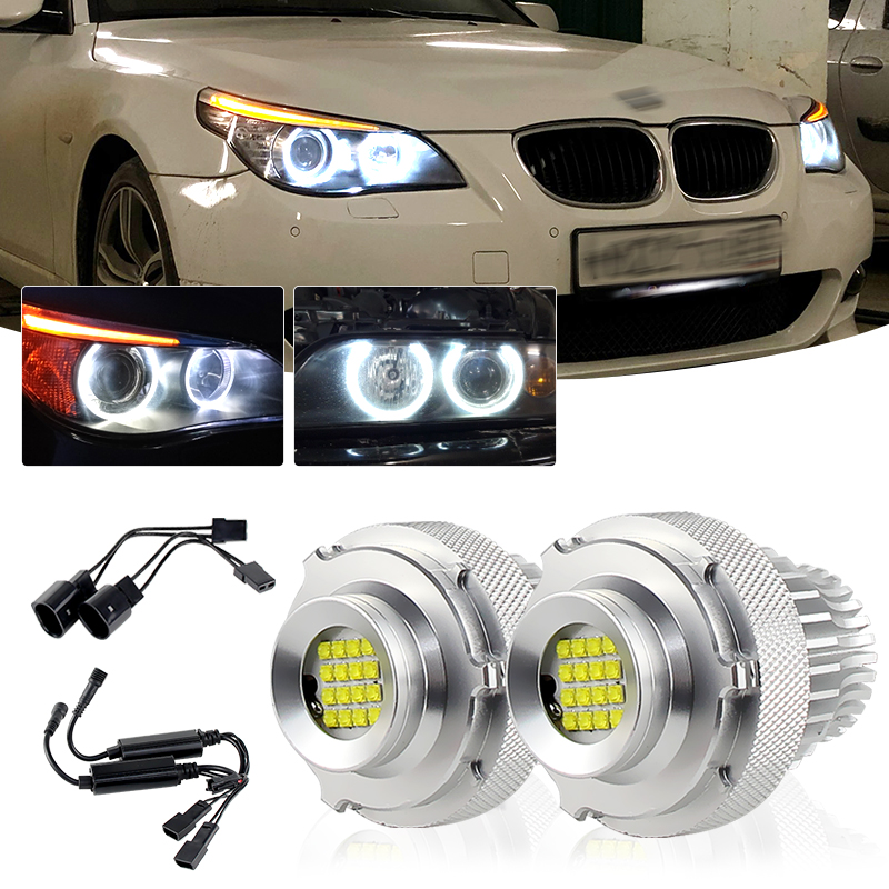 2 個エラーなしエンジェルアイ BMW 5 シリーズ E60 E61 LCI 07-10 LED マーカーライト 160 ワット LED ハローリング車のヘッドライト電球キセノンホワイト