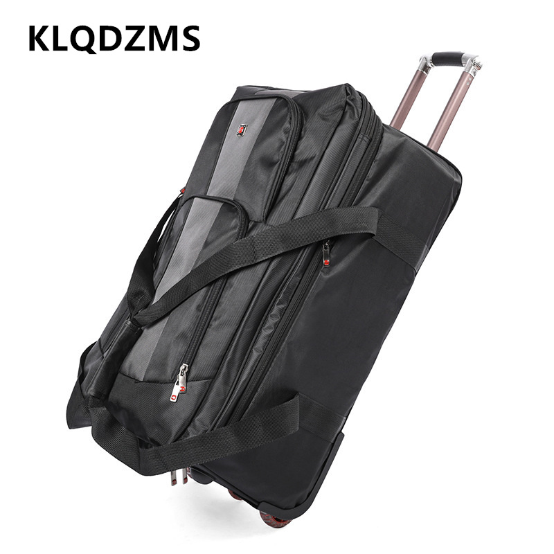KLQDZMS 荷物折りたたみ式オックスフォード布トロリーバッグ大容量航空会社チェックイン収納袋メンズトラベルバッグローリングスーツケース