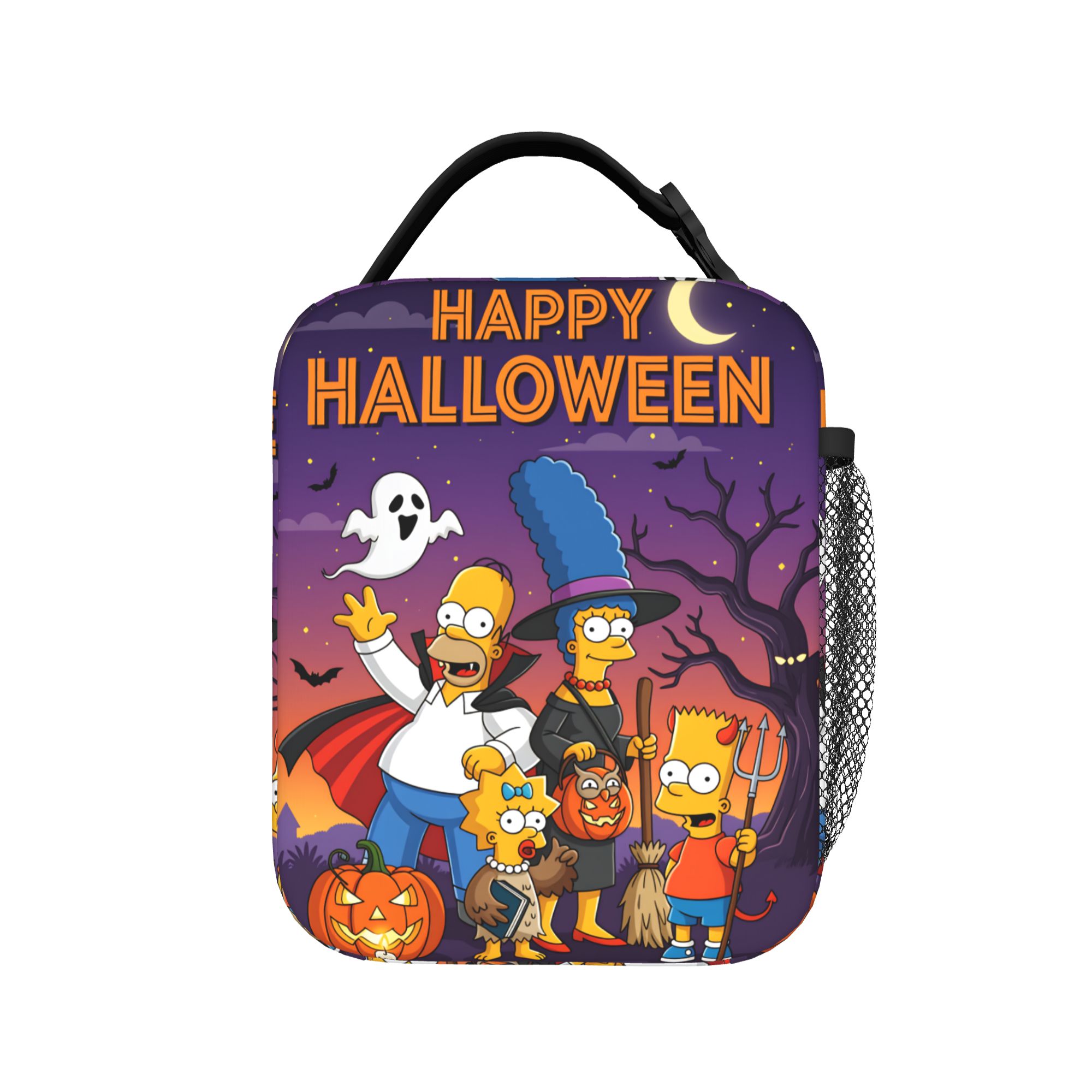 S-シンプソンズ ヴァンパイア ホーマー ハッピーハロウィン ランチバッグ 面白いランチボックス 子供用 旅行 クーラーバッグ オックスフォード プリント サーマルランチバッグ