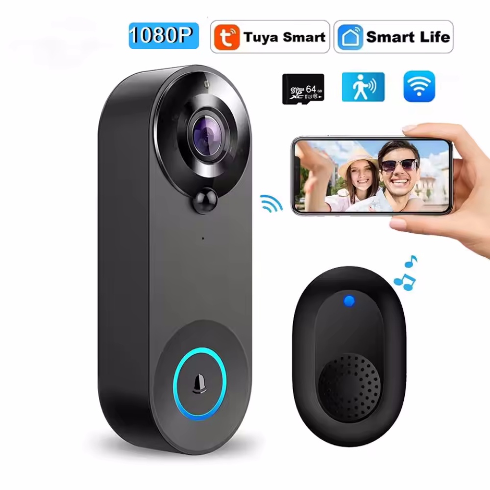 Tuya 1080P ワイヤレス WIFI ドアベル ビデオ インターホン ドアベル カメラ付き スマートホーム セキュリティ保護 PIR モーション検出用