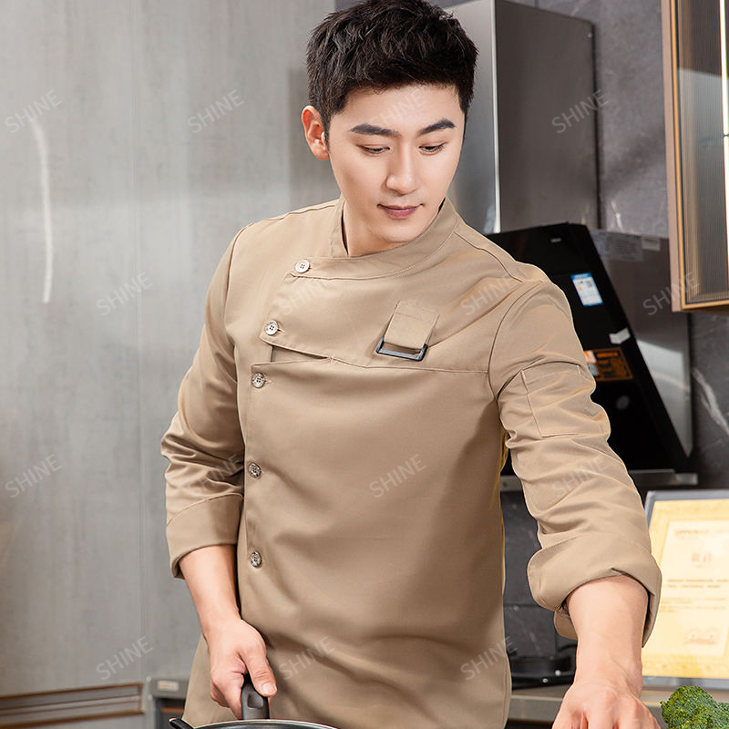男性シェフ制服レストランホテルシェフジャケットエプロン長袖コックコートシェフ Tシャツ作業服ウェイター服ロゴ