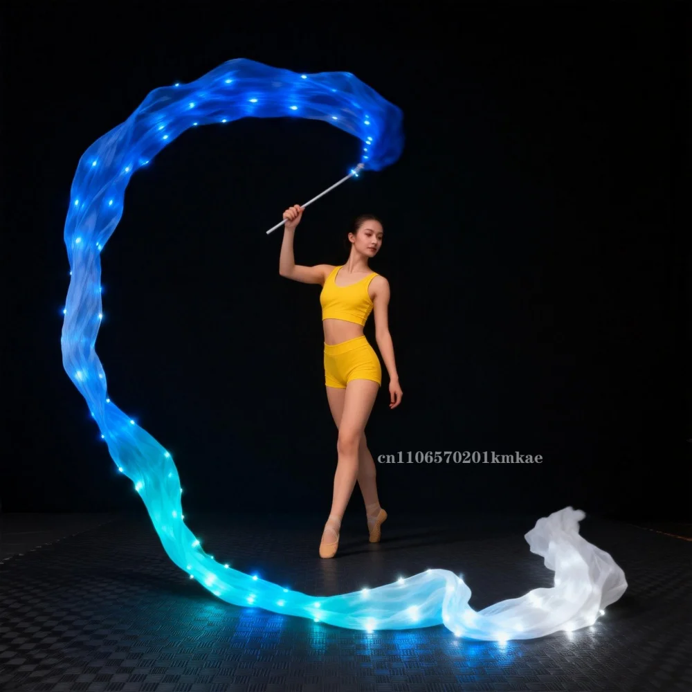 LED カラフルなシルクリボン スティック付き 中国絵画 ダンスリボン スクエアダンス スポーツイベント小道具 シルク カラフル 新品