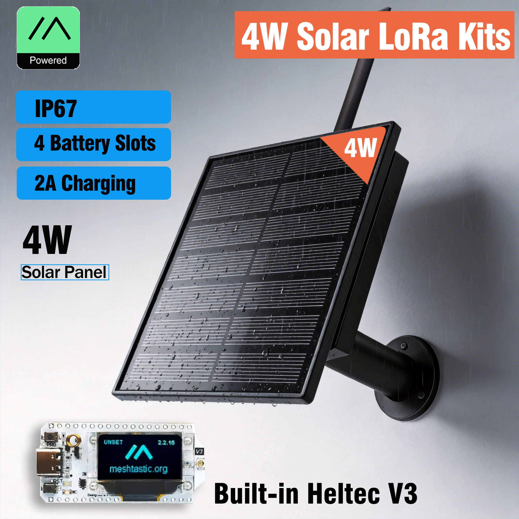4 ワットソーラー LoRa ノードインストールバッテリー Heltec LoRa32 V3 868 915Mhz 屋外 IP66 防水 LoRaWAN Meshtastic APP リピータネットワーク