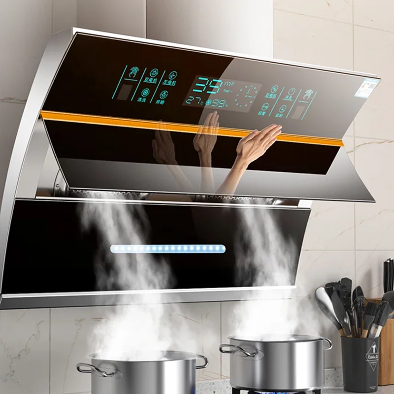 90 センチメートルフードキッチン壁掛け Hotte Aspirante 料理側吸引オカップ Kuchenny 220V インテリジェントクリーニングラングフード