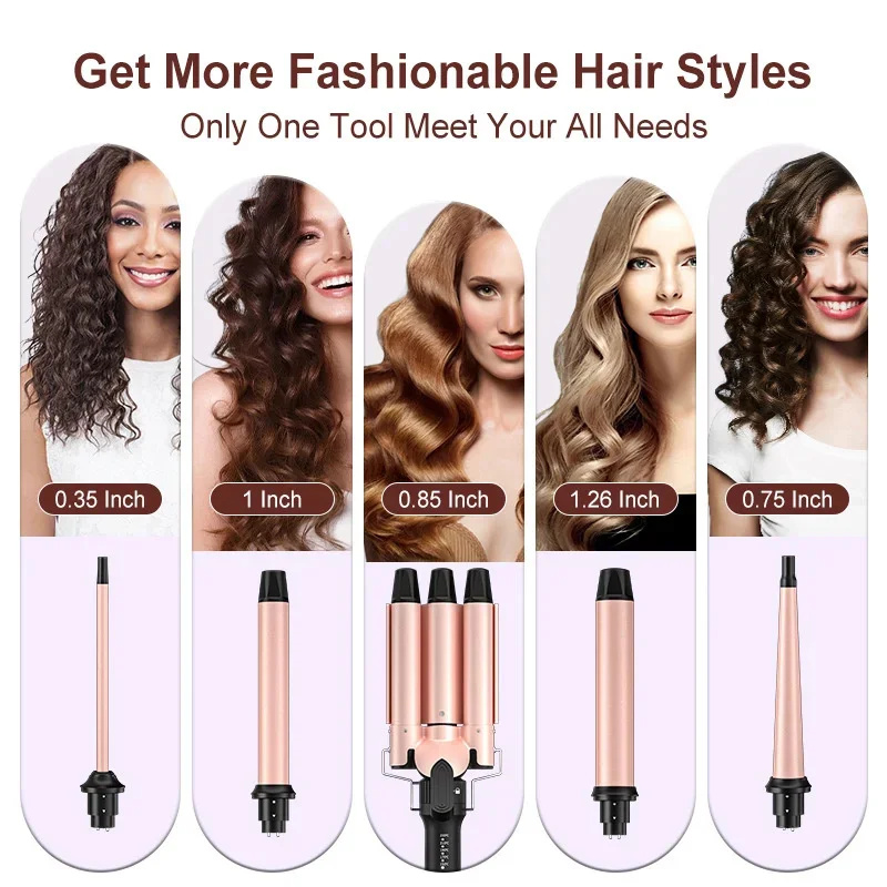100-240V 6in1 ヘアアイロンビッグウェーブエッグロールアイロン 3 チューブウォーターウェーブヘアアイロン PTC セラミック加熱自動ヘアアイロン