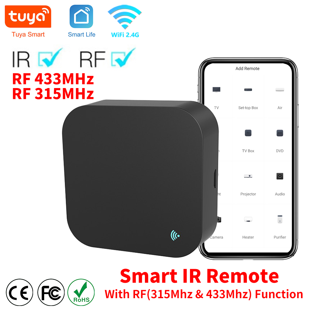 Tuya WiFi RF IR リモコン 433MHz/315MHz スマートホーム用 SmartLife 経​​由エアコン用すべての TV サポート Alexa、Google ホーム