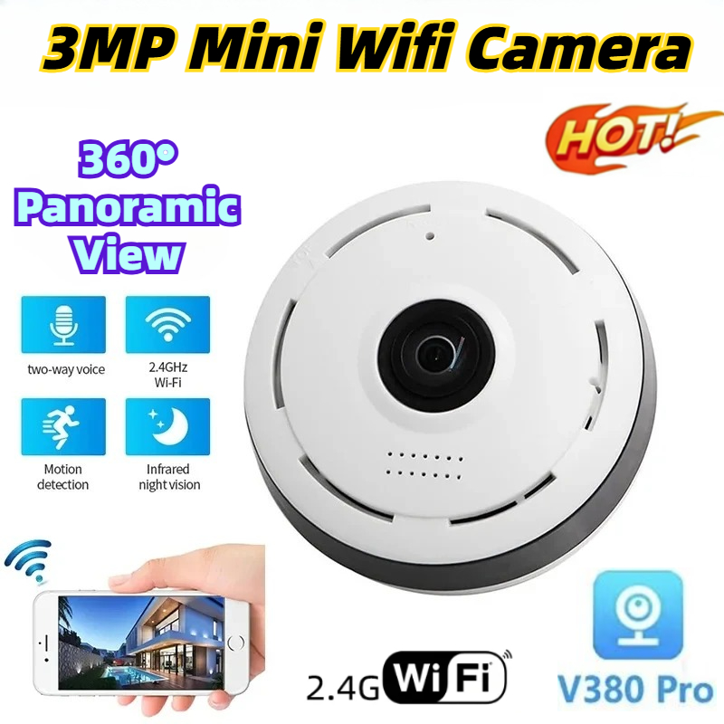 小型監視カメラ Wifi 360 度パノラマビュー双方向音声 IP ビデオカメラ 3MP ビデオ監視ホームセキュリティ保護カム